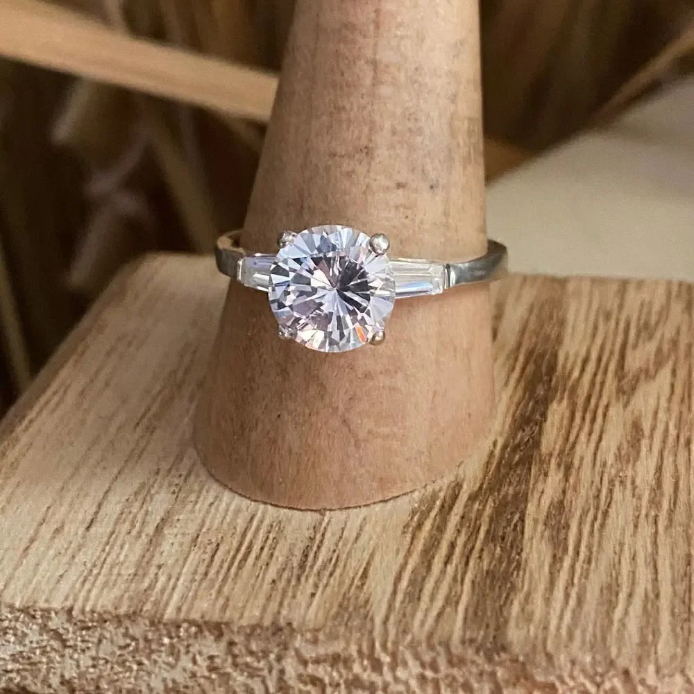 Sterling Silver CZ Engagement Ring Size 10